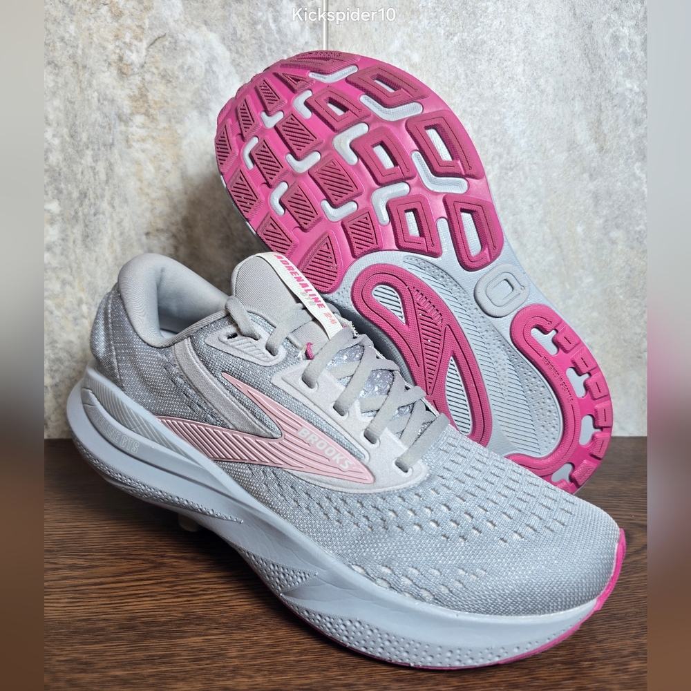 Brooks Adrenaline GTS 24 Womens Running Comfort Shoes Size 9 Narrow AA Gray Pink